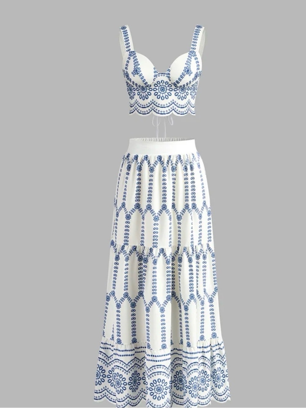 Commense White Maxi Skirt with top set - Picture 1 of 6